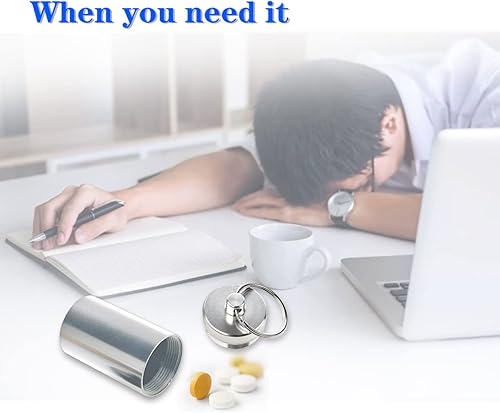 Miniatura 5 de FULLGUEEN - Llavero portátil para pastillas, aleación de aluminio, impermeable, para bolsillo de bolso, pequeño estuche diario para viajes al aire