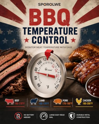 Image of Oven‑Safe Analog Meat Thermometer, 2‑in Dial Adjustable Target Marker 2pc