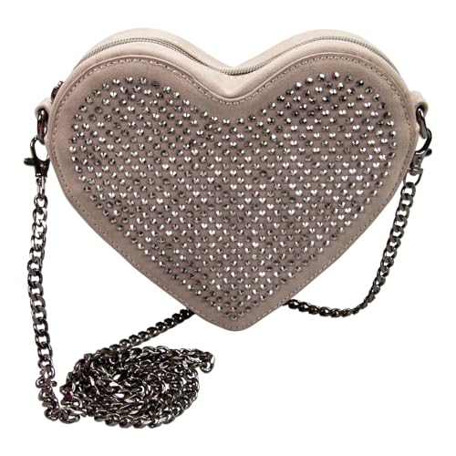 Alpenflüstern Trachtentasche Herz mit Strasssteinen - Damen Handtasche Schultertasche fürs Dirndl Tasche zur Tracht Dirndltasche mit Metallelemente (taupe-grau) DTA106