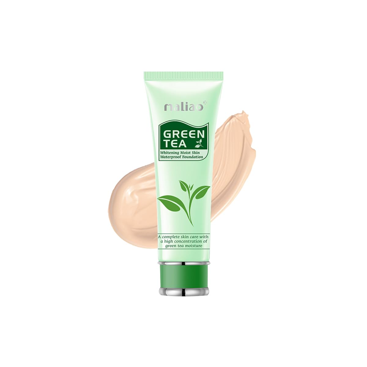Maliao Green Tea Whitening Moist Skin Waterproof Foundation | Full Coverage | Hydrating & Smooth Finish | SPF Protection | Long-Lasting & Oil-Free | Brightening & Even Skin Tone | Natural Beige, 80g