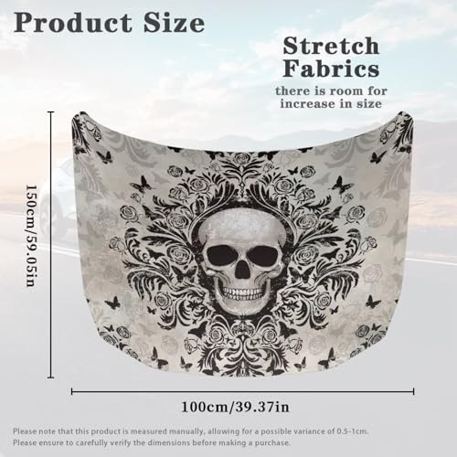 Image of Car Hood Cover Protector Waterproof Sun-Proof Auto Hood Flag Skull Stretch Polyester Fabric Cover Removable Automotive Accessories Ft Fits Most Cars