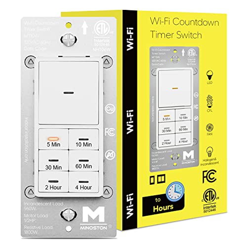 Minoston Wifi Timer Switch Smart Countdown Timer Switch, 5-15-30 Minute/1-2-4 Hour, On/Off, Neutral Wire Needed, For Lights, Exhaust Fans, Heaters, Etl Listed(Mt10W) #TOP18
