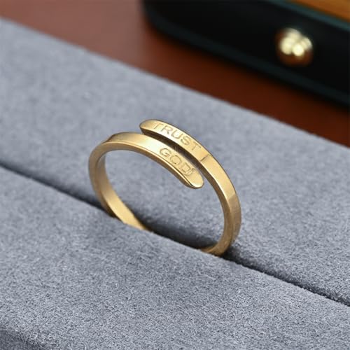 LIU JUN Trust God Ring For Women, Inspirational Ring Engraved TRUST GOD Fashion Stainless Steel Adjustable Religious Faith Rings for Women Men Jewelry Gifts4