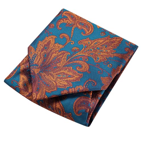 Image of Hi-Tie Silk Ascot for Men Self Tie Men's Cravat and Flower Lapel Pin Handkerchief Cufflinks Set for Wedding Party