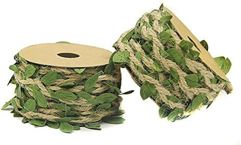 About 394" Natural Jute Twine Creative Burlap Leaf Ribbon 5MM with Artificial Green Leaves Perfect Braided Decorated Vine for DIY Craft Party Wedding Home Decoration