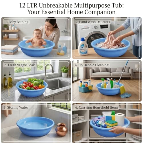 Image of AIR O MATIC Unbreakable Plastic Multipurpose Bath Tub /Washing Tub 12 LTR (Basin Tub)