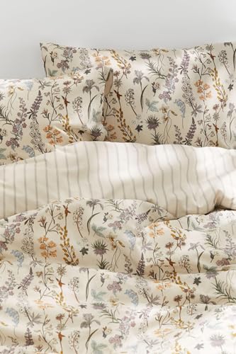 Nayoroom Vintage Floral Duvet Cover King Reversible Striped Bedding Set