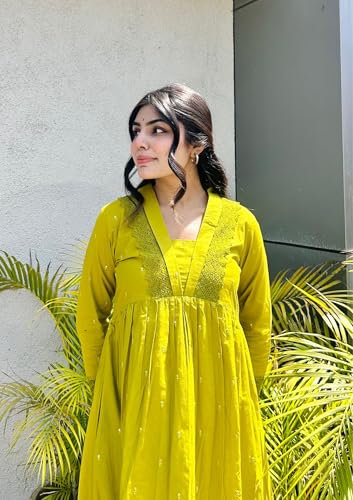 Image of MOKOSH Women's Cotton Kurta with Pant | Kurta Set | V Neck 3 /4 Sleeve Ethnic Suit | 2 Piece Outfit | Indian Kurta Outfit With Pant