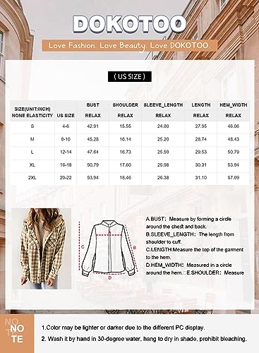 Dokotoo Shacket Jacket Women Fashion Plaid Oversized Hooded Long Sleeve Flannel Shirts Button Down Sherpa Coats Pocketed Casual Winter Fall 2024 Thick Fleece Lined Oversized Outerwear Khaki L thumb #5