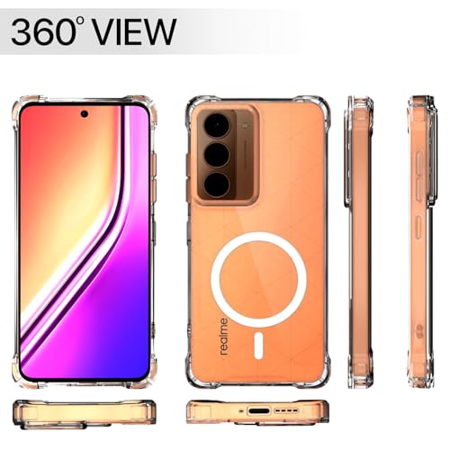 Image of Amazon Basics Back Cover for Realme Narzo 80x 5G / Realme P3x 5G / 14X 5G Mag-Safe Shockproof PC + TPU Protective Case Magnetic Support Bumper Case (Transparent Mag-Safe)