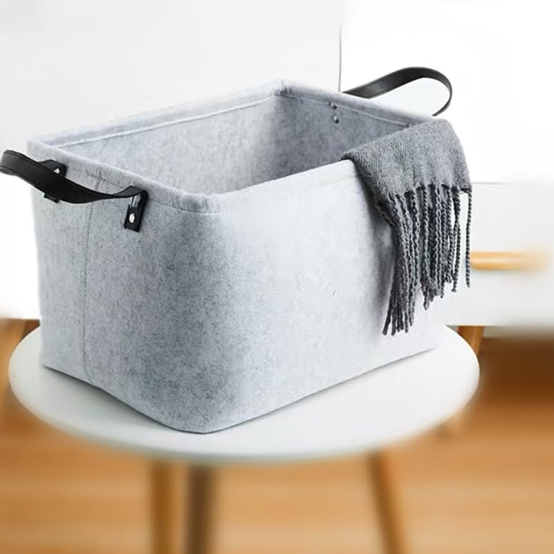 Lot 4 Paniers Rangement Feutre WOPPLXY 30x25x13cm - Gris
