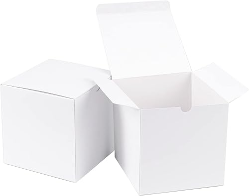OfficeCastle 50 cajas de regalo de papel blanco con tapas, cajas de papel plegables pequeñas de 3 x 3 x 3 pulgadas para regalos de fiesta, Navidad,