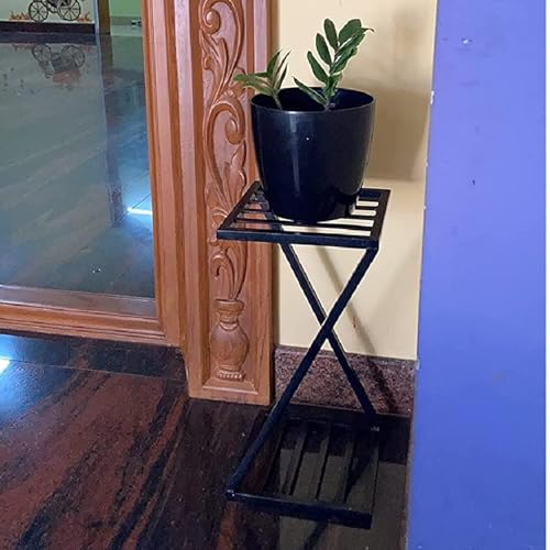 Image of ELEVATING EVERYDAY LIVING Stylish Metal Plant Stand (New Z Shape X Shape) (Set of 1, 40 Cm) | Strong Legs Perfect Metal Stand for Planter Indoor And Outdoor, Pack -1