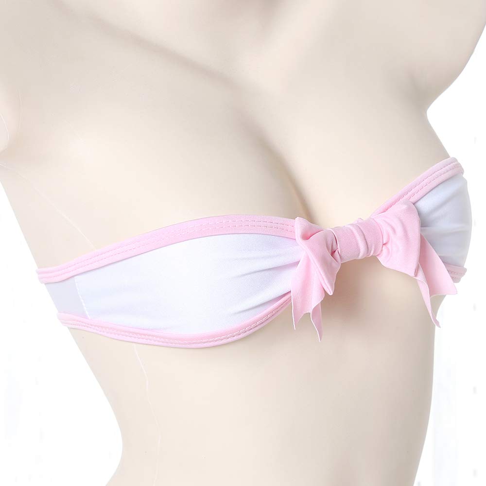 JasmyGirls Cute Micro Bikini Kawaii Anime Cosplay Lingerie Lolita Bow Bra and Panty Set Sexy Underwear 2 Piece Bandeau White