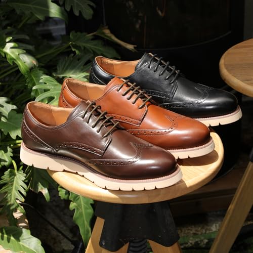2025 Premium Top Layer Cowhide Genuine Leather, More Classy Comfortable Breathable Durable, All Seazons Classic Brogue Casual Dress Shoes for Men Reminder: Plz Check Size Chart3