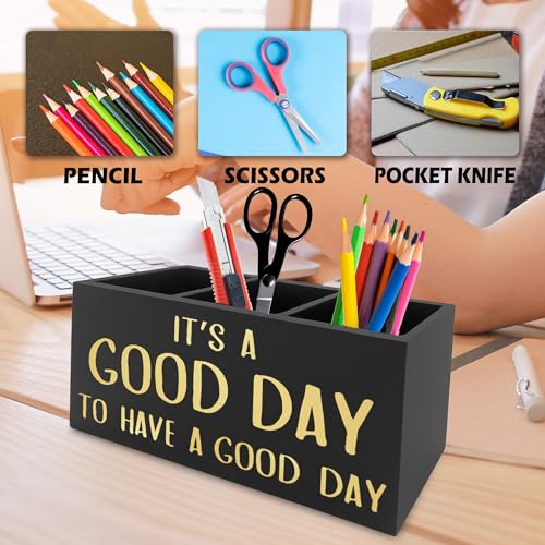 Image of Inspirational Office Pen Pencil Holder Organizer for Desk, It's a Good Day to Have a Good Day Positive Wooden Box Signs Decorations for Home Office Desk Tabletop, Motivational Gifts for Women