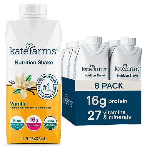 KATE FARMS Organic Nutrition Shake, Vanilla, 16g Protein, 27 Vitamins and Minerals, Meal Replacement Shake, 11 oz (6 Pack)