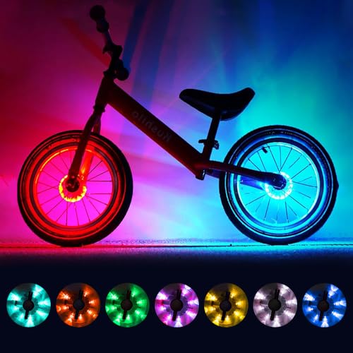 KBIBCK 2PCS Luz LED para Bicicleta, Luces de Rueda de Bicicleta LED, 7 Colores, 18 Modos, Luces Coloridas para Radios de Bicicleta para Advertencia y Decoración de Seguridad