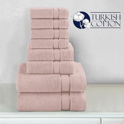 Image of Elegant Comfort Premium Cotton 8-Piece Towel Set, Includes 4 Washcloths, 2 Hand Towels and 2 Bath Towels, 100% Turkish Cotton - Highly Absorbent and Super Soft Towels for Bathroom, Dusty Rose