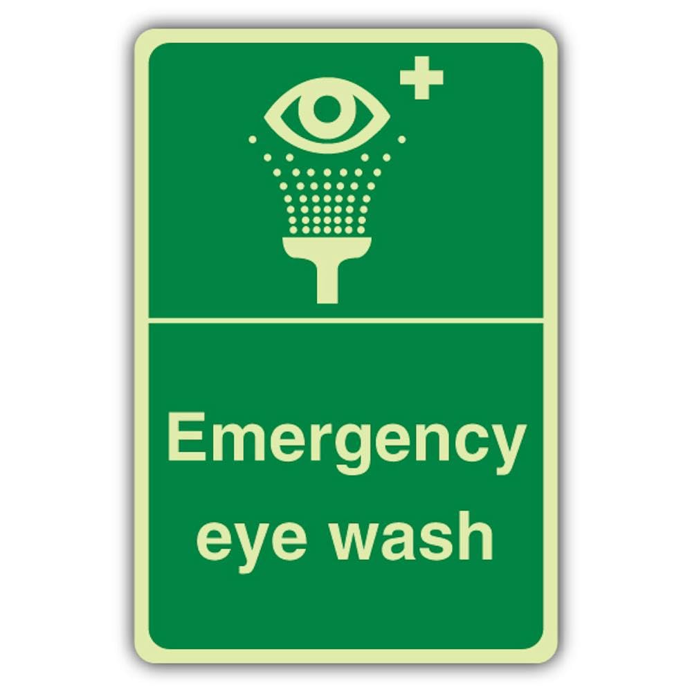 V Safety Photoluminescent Emergency Eye Wash Safety Sign - 150 x 225 mm - 1.2mm Rigid Plastic - Triple Glow