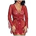 Sexy Tenues UK Sous-vêtements sexy en dentelle transparente sur le devant pour femme Pyjama avec jarretelles Ensemble de lingerie 2 pièces, 01 Rouge, S