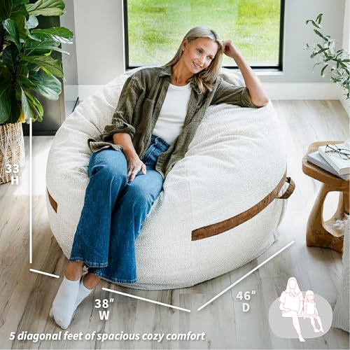 Image of Big Joe Fuf 5Ft Oversized Foam Bean Bag Chair with Removable Cover for Kids, Teens, Adults, Sandstone Textured Boucle, 5 Foot Large Reading and Gaming Seat | Premium Shredded Foam Filled, Textured Boucle, Adult-Sized Comfortable Seating, Supports Up to 300 lbs