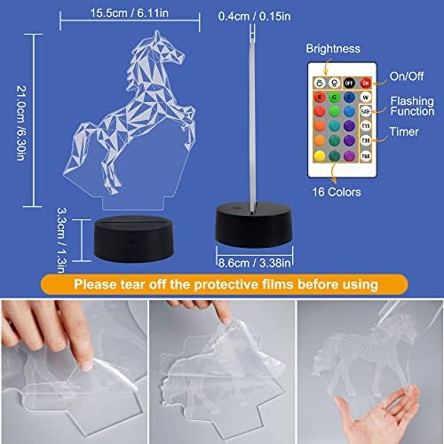 FULLOSUN Horse Gifts for Girl, 3D Horse Night Light with 16 Color Changing Remote Control + Dimmable +Flash, Baby Nursery Gifts for Kids Room Home Decor Xmas Birthday
