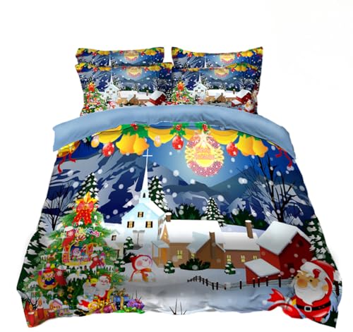 Gudong 3D Bedding Set Christmas Santa Claus Print Duvet Cover Set Bedclothes with Pillowcase Home Textiles for Children Twin Queen Christmas Quilt Cover (US Twin,1)