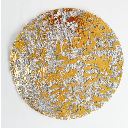 Black Gold Disposable Placemats 13 inch Round Metallic Foil Place Mats Pressed 50 Pack Thin Golden Doilies Table Mats for Christmas Halloween Thanksgiving Home Decoration Dining Wedding Birthday Party