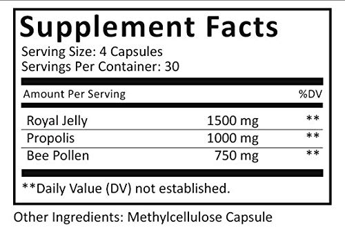 HMS Nutrition Premium Bee Pollen Daily Dietary Supplement - Includes Propolis & Royal Jelly - 3250mg Non-GMO, 120 Vegetarian Capsules - 30 Day Supply - Image 6