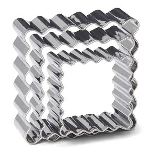 Patisse 13707 - Variedade de 3 cortadores quadrados e dentados para bolachas tipo manteiga - aço inoxidável - 3 tamanhos: 3,5 cm/4,5 cm/5,5 cm