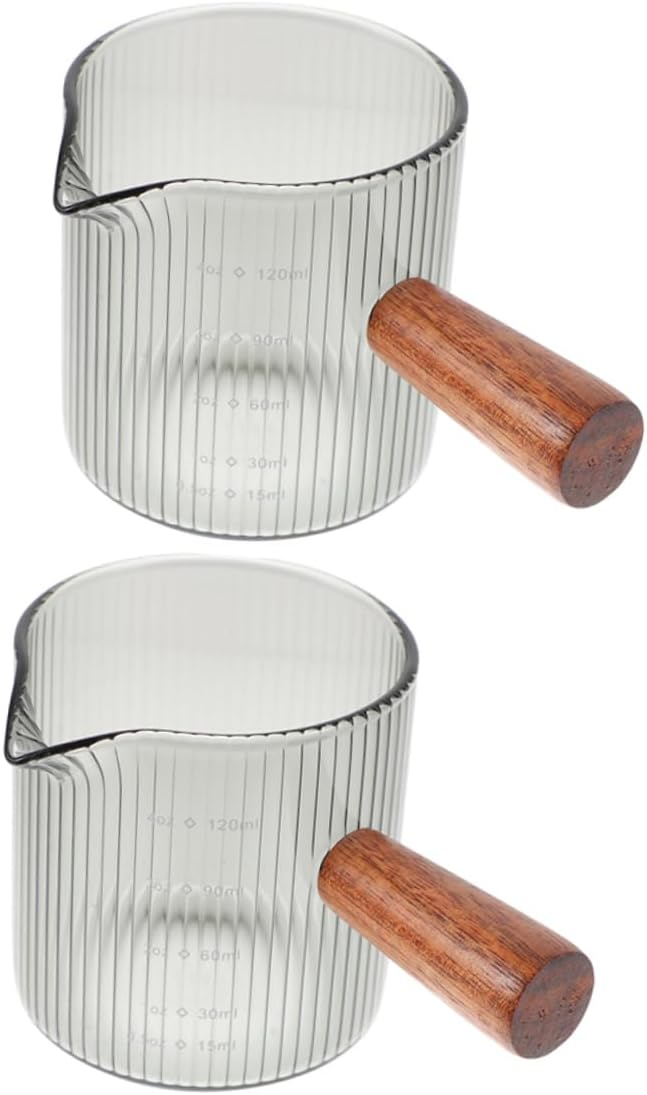 PRETYZOOM 10pcs Mini Pitcher Wooden Handle Glass Measuring Cup for Baking for Home