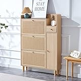 Wekity Shoe Storage Cabinet, Slim Shoe Cabinet for Entryway with 3-Tier Narrow & Storage Drawer, Rat