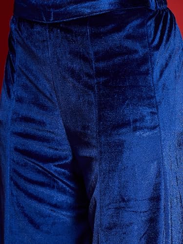 Image of Women Velvet Emb V-Neck Short Kurta With Palazzos