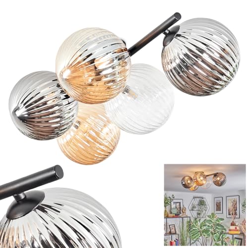 Plafonnier 5 lumières Chehalis avec boules verre ambre, clair et fumé