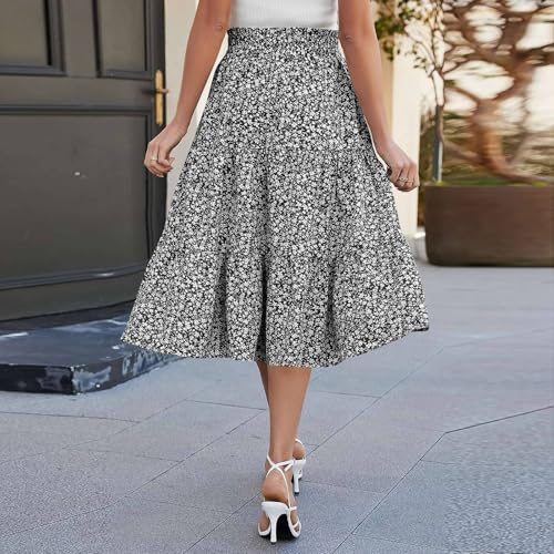 Womens Summer Casual A-Line Long Skirt Tiered High Waist Beach Outfits Elastic Waist Bohemian Print Maxi Skirt4