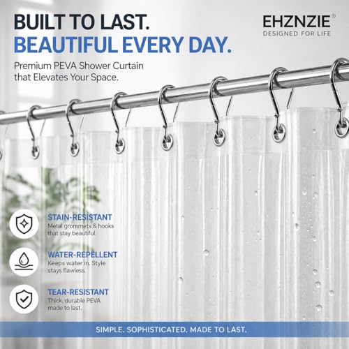 Image of EHZNZIE White Shower Curtain Liner 72x72, PEVA Waterproof Bath Curtain, No Chemical Smell, 3 Weighted Magnets, Durable with Rustproof Metal Grommets