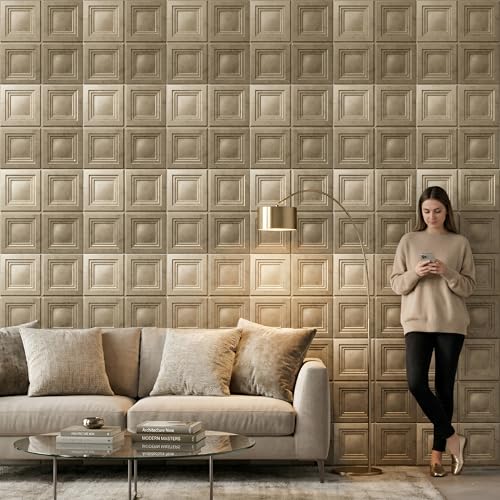 Image of Kayra Decor 3D Wall Panels | PVC Wall Tiles | Square Box Design | Gold Copper | Pack of 12 (32.28 Sq. Ft.)