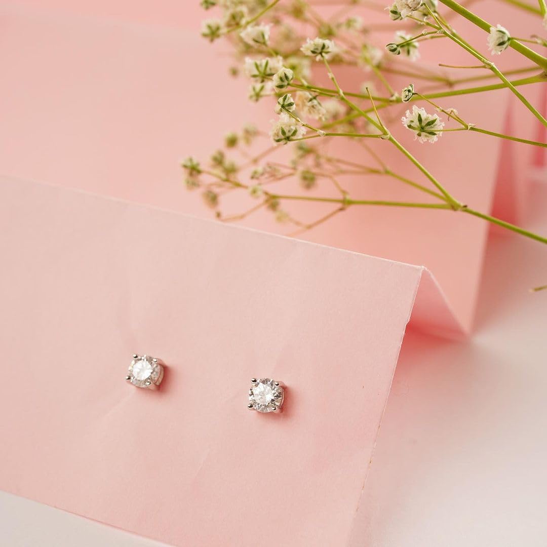 Fine Color Jewels Sterling Silver White Moissanite Stud Earrings 1 carat Moissanite in Sterling Silver