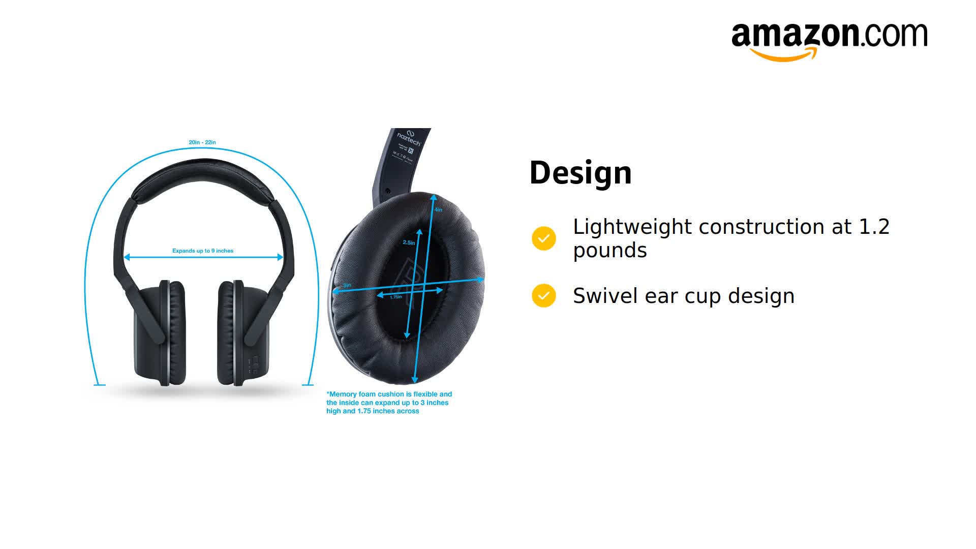 Amazon.com: Naztech XJ-500 Wireless BT Headphones w/Padded Ear