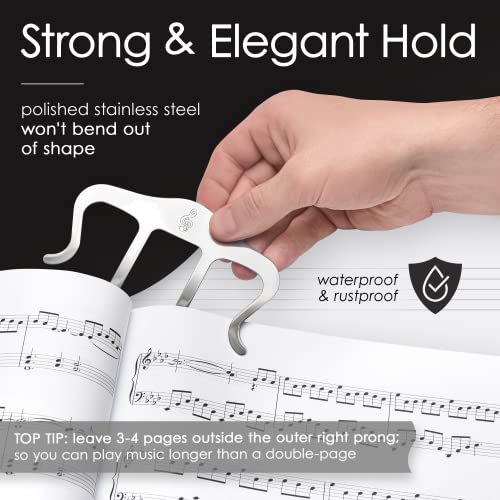 Metal Music Book Clip And Page Holder - Sheet Music Holders For Piano, Keyboard, Stands, And Books - Adorable Page Marker Clips ​With​ ​Velvet Storage And Carrying Bag​ - Strong, Sturdy #TOP4