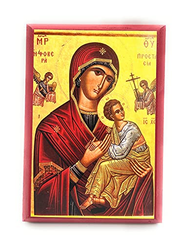 Wooden Greek Orthodox Christian Icon Theotokos Fovera Prostasia (Formidable Protection)