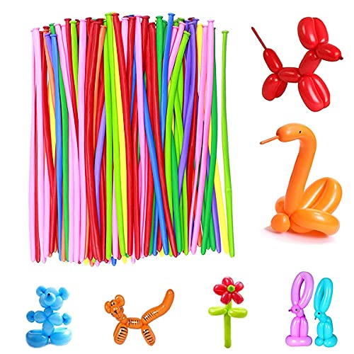 Dingzing 100 Piezas Globos de Moldeables, DIY Multicolores Largo Forma Globos, Animales Globos, Globos de Látex Decoración para Matrimonio Fiesta Boda Cumpleaños Navidad Globo Cover