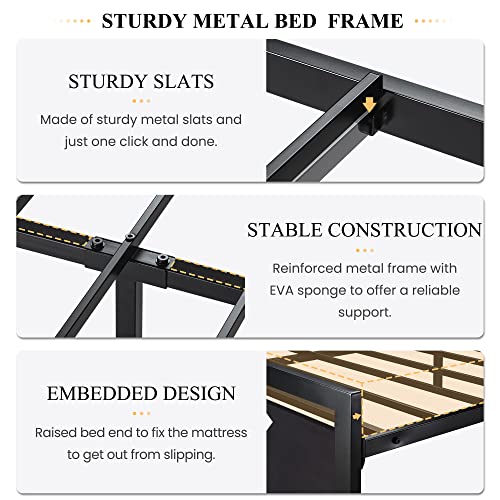 image for SHA CERLIN Full Size Bed Frame with Modern Wooden Headboard/Heavy Duty
