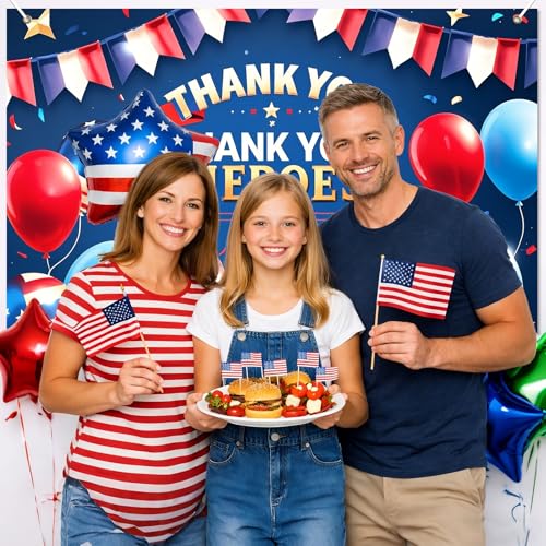 Image of BlissYard Thank You Heroes Banner 4th of July Decorations 71 x 43 Inch Independence Day Party Decorations Banner Outdoor Memorial Day Decor Heroes Theme Party Supplies Veterans Day Photography Sign