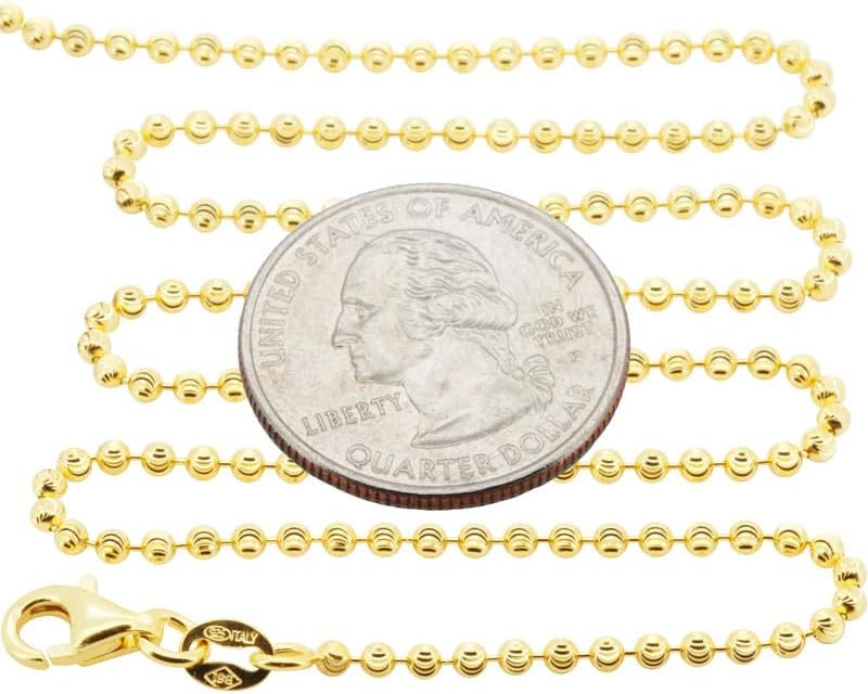 925 Sterling Silver 14K White/Yellow Gold Finish 2-5MM Moon Cut Bead Ball Chain Necklace For Women & Men 16″-30″ Fine Jewelry Made In Italy
