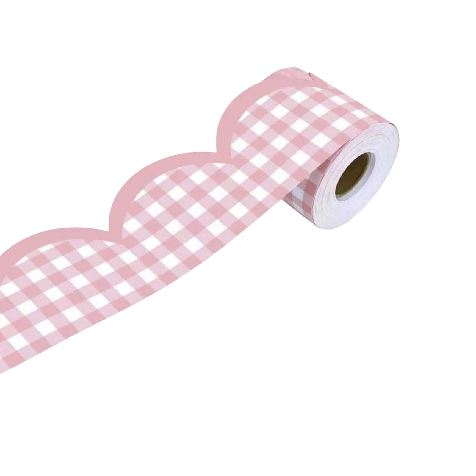 Tsophreniq Adhesive Bulletin Board Trim Sticker with Gingham Pattern Scalloped Border Trim Decal Roll for Back to School Offices Bulletin Boards Border Sticker with Gingham Design
