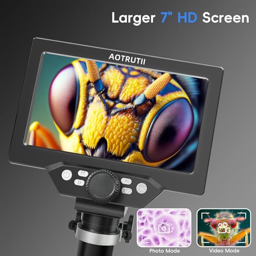 Image of 7 inch LCD Digital Microscope 1200X Magnification, 1080P Coin Microscope with Metal Stand | 8 LED Lights & Ultra-Precise Focus | Coin, Stamp, Windows /Mac Compatible