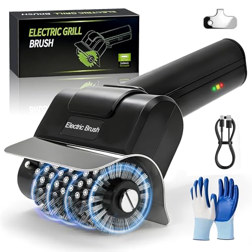 Electric Grill Brush Cordless Rechargeable BBQ Cleaning Brush Stainless Steel Brush Head Electric Grill Cleaner 1500 RPM 2000mAh Usage Time 100 minute Waterproof Cordless Quiet BBQ Accessories (Black