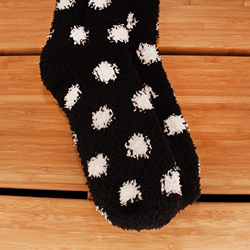 Image of BambooMN Women's Fuzzy Knee High Socks - Polka Dots and Solid Colors - 2 Sizes - 1 Pair Pack